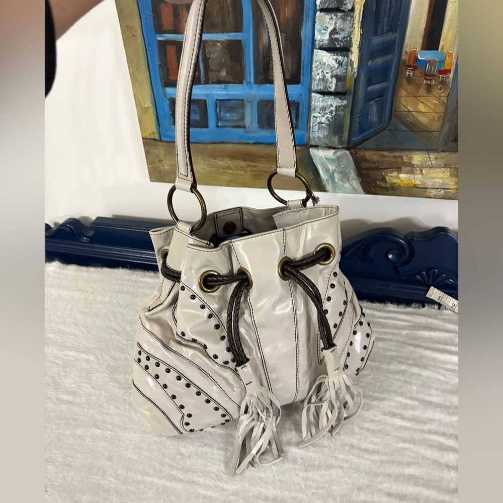 Kate Landry White Shoulder Bag with Stud Accents